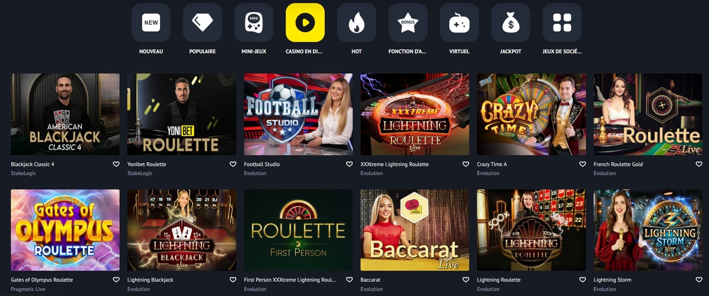 Casino en direct Yonibet — blackjack, roulette, baccarat