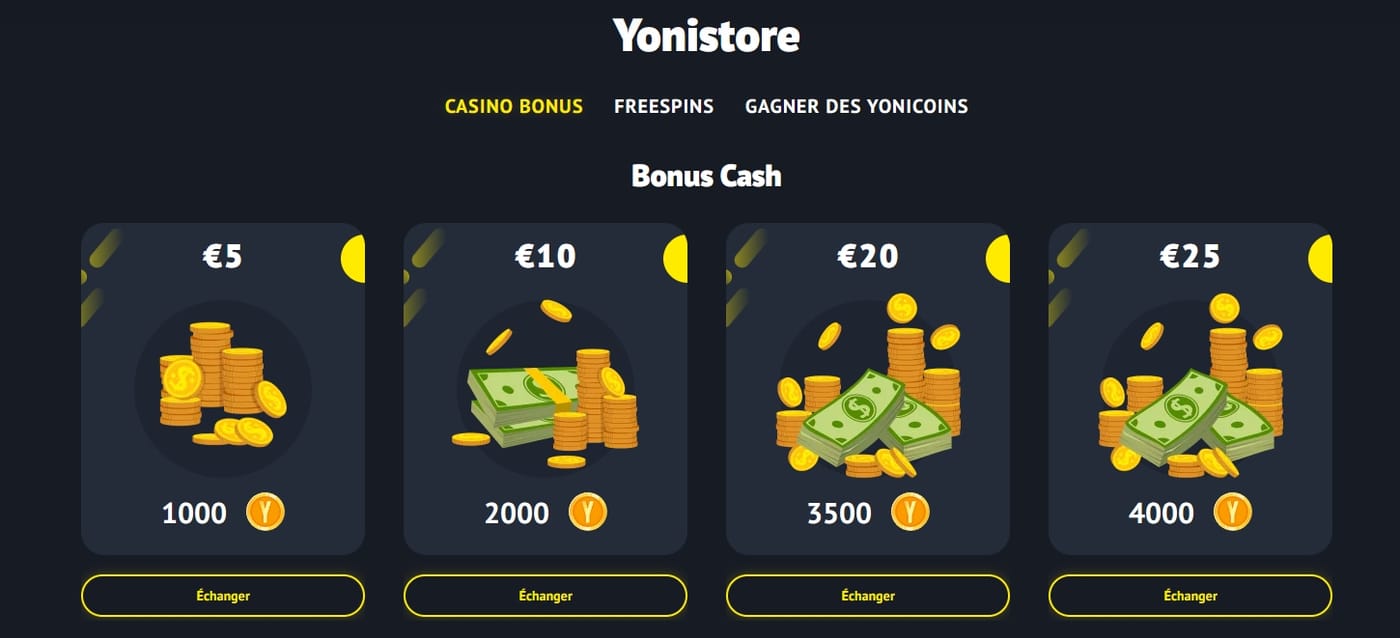 Boutique Yoniclub — échange de Yonicoins contre cash et tours gratuits