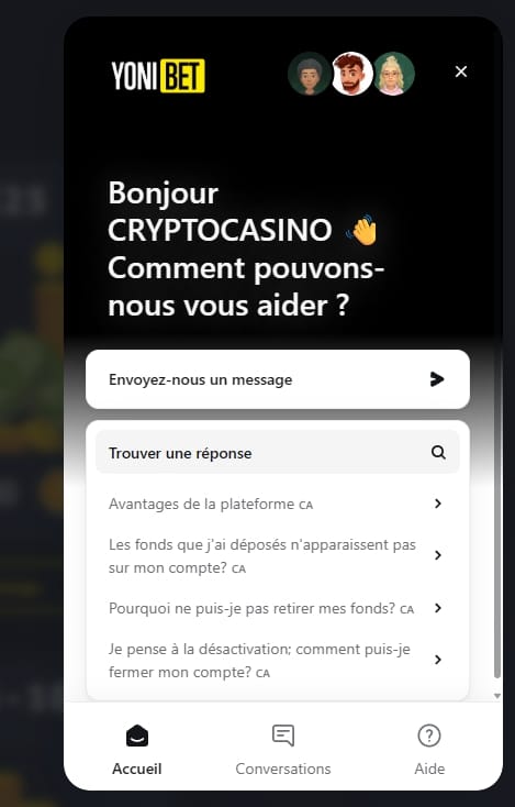 Support client Yonibet — chat en direct disponible 24h/24